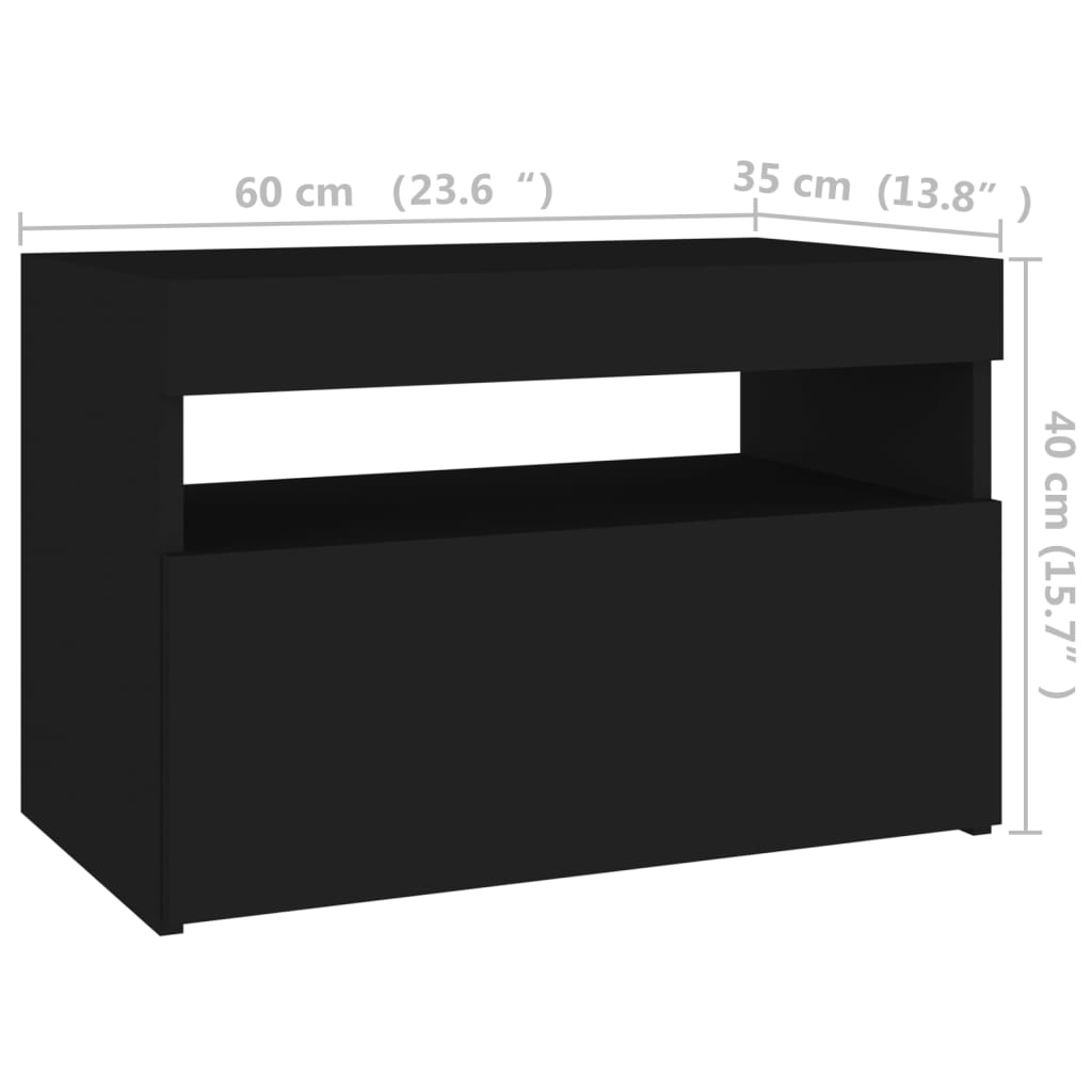 vidaXL Mesa cabeceira c/ luz LED 2pcs 60x35x40cm deriv. madeira preto