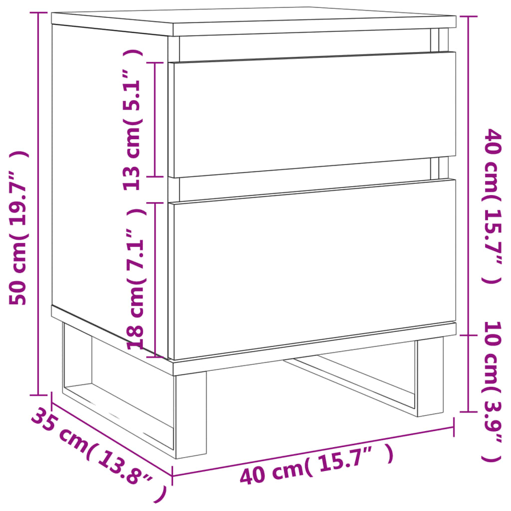 vidaXL Mesa de cabeceira 40x35x50 cm derivados de madeira cinza sonoma