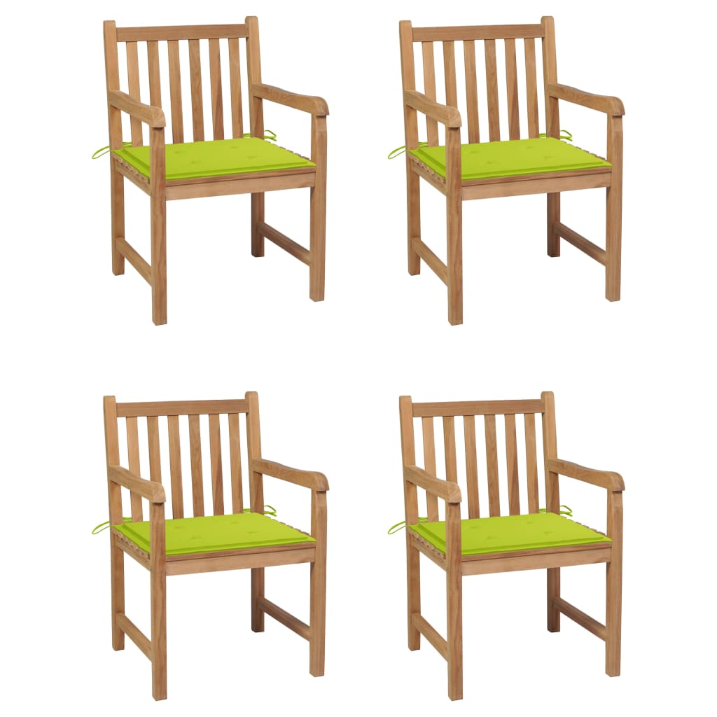 vidaXL Cadeiras jardim c/ almofadões verde brilhante 4 pcs teca maciça
