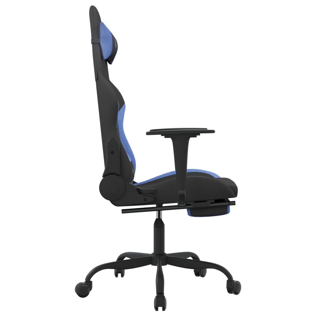 vidaxL Cadeira de gaming com apoio de pés tecido preto e azul