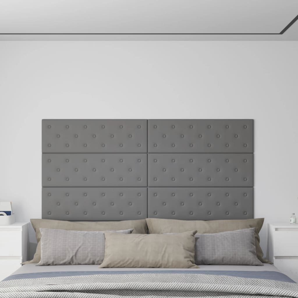 vidaXL Painel de parede 12 pcs 90x30 cm couro artificial 3,24 m² cinza