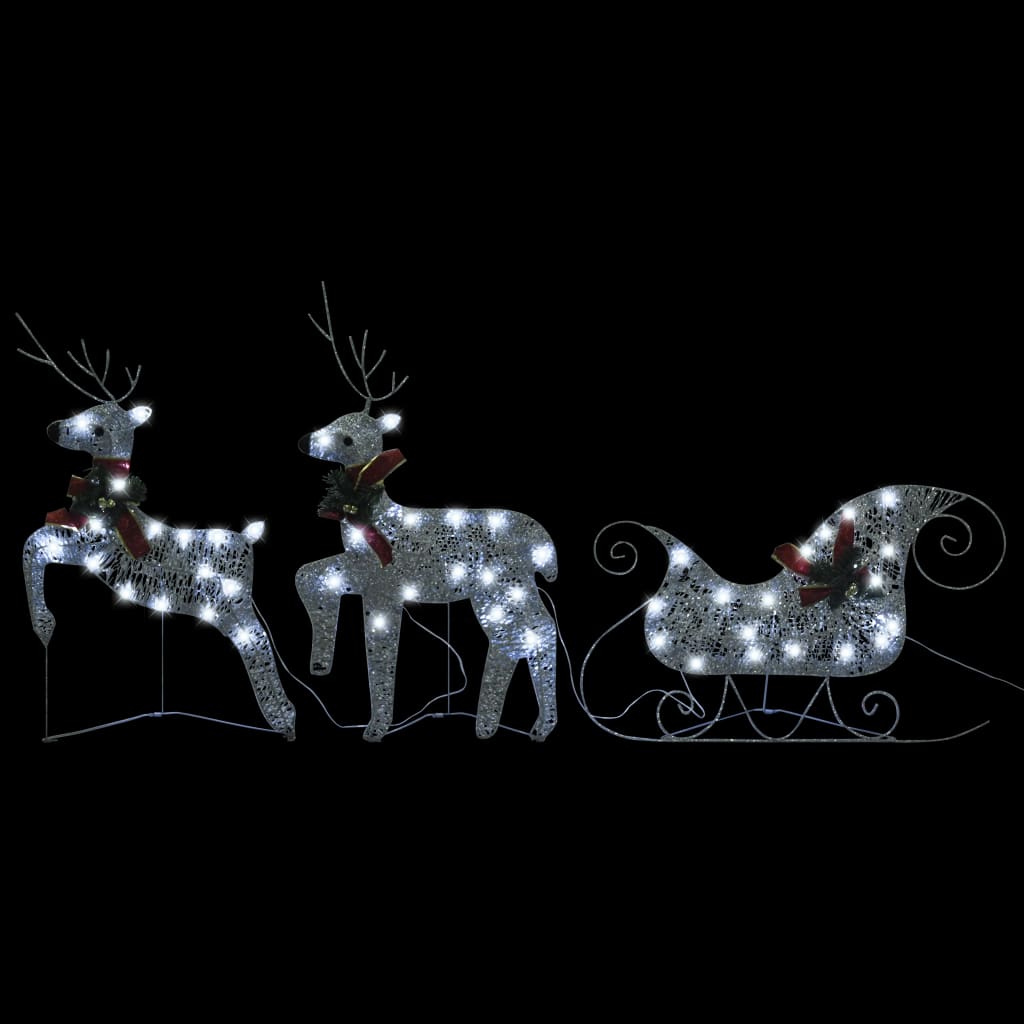 vidaXL Decoração de Natal renas/trenó exterior 60 luzes LED prateado