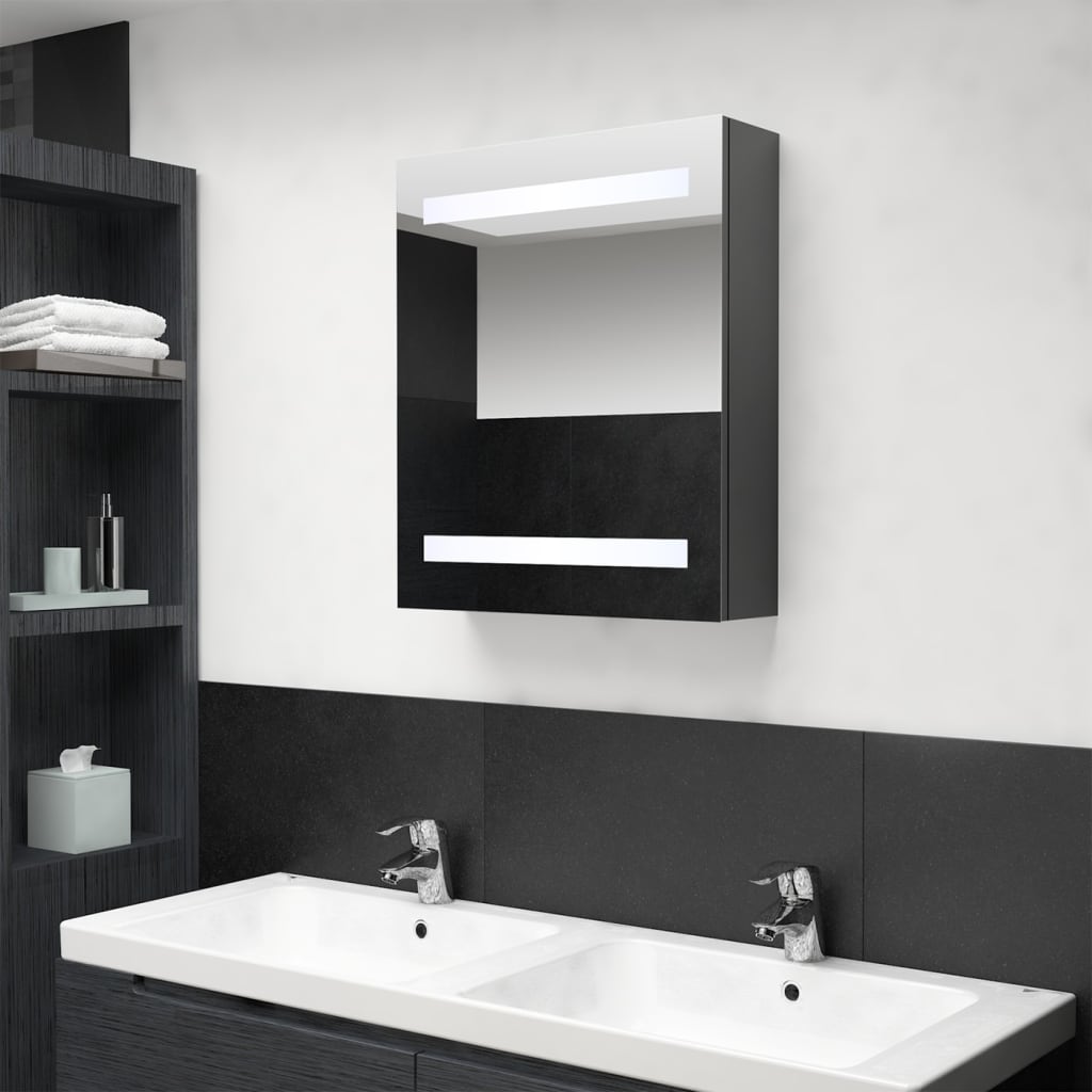 vidaXL Armário espelhado casa de banho LED 50x14x60cm cinzento