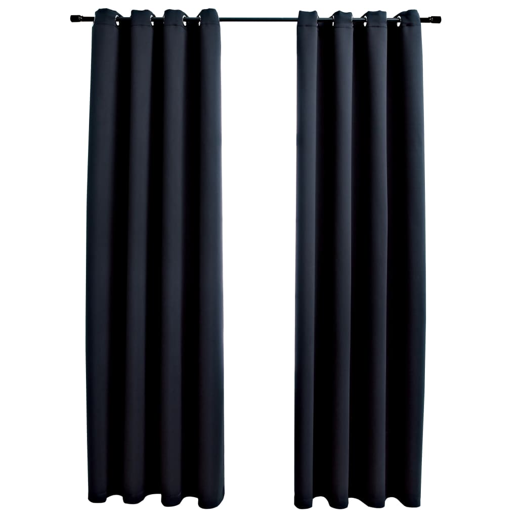 vidaXL Cortinas blackout com argolas em metal 2 pcs 140x245 cm preto
