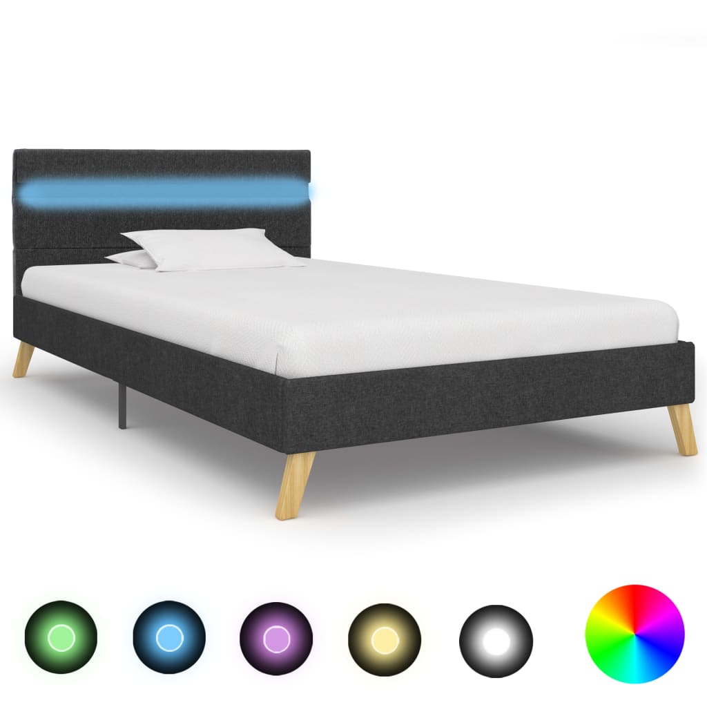 vidaXL Estrutura de cama com LED 100x200 cm tecido cinzento-escuro