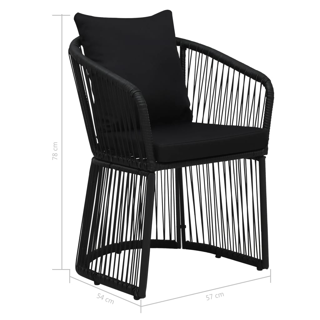 vidaXL Cadeiras jardim 2 pcs c/ almofadões e almofadas vime PVC preto