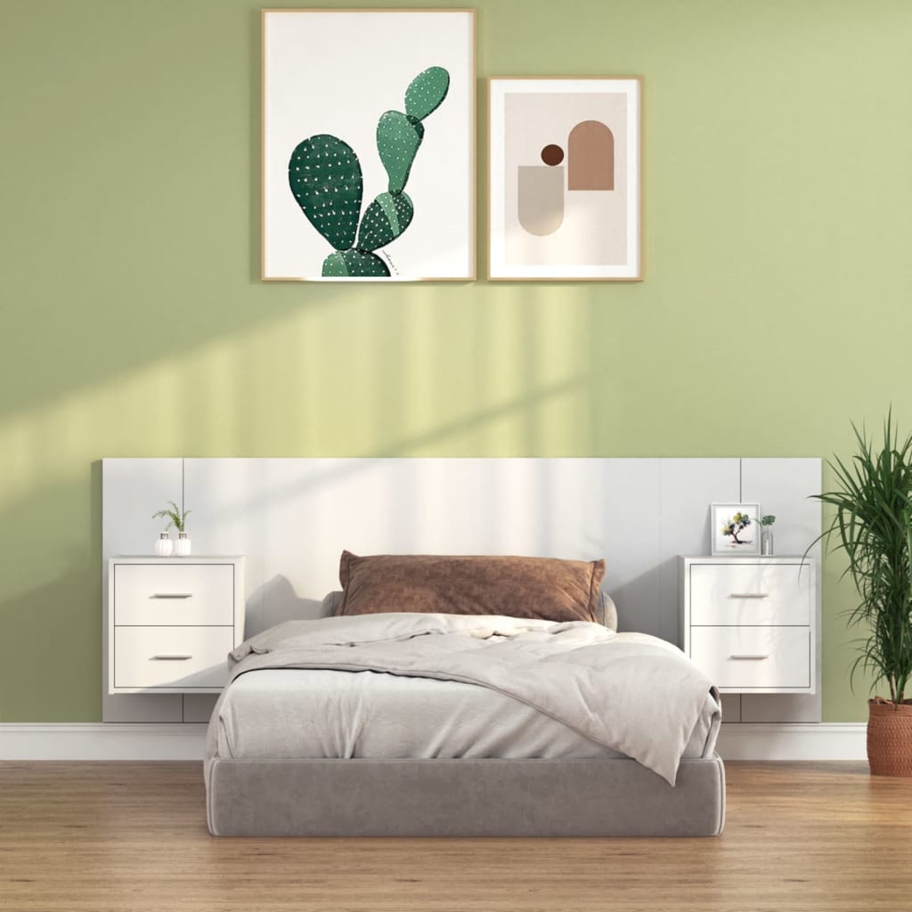 vidaXL Cabeceira cama + armários madeira processada branco
