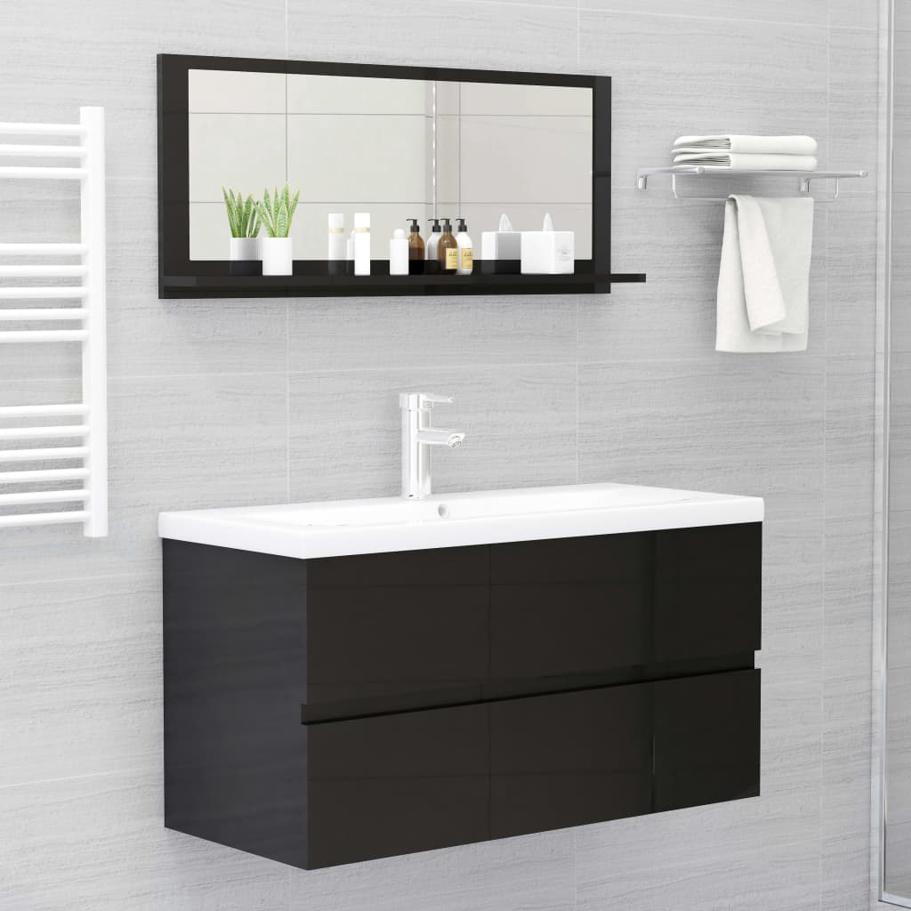 vidaXL Espelho de casa de banho 90x10,5x37cm contrap. preto brilhante