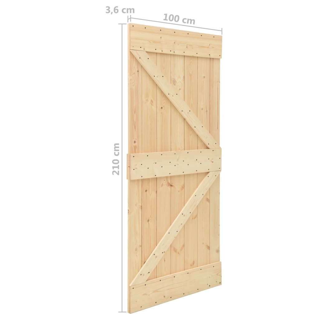 vidaXL Porta de correr com ferragens 100x210 cm madeira de pinho maciça