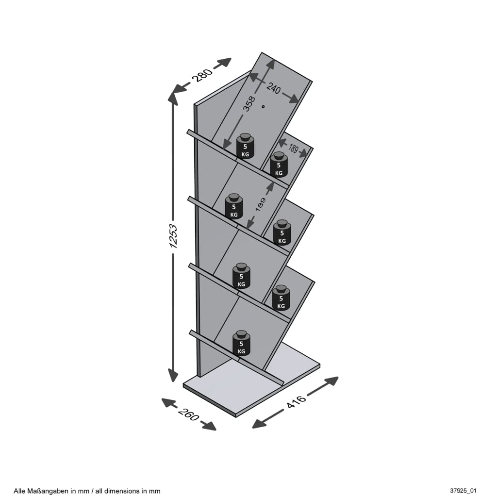 FMD Prateleira/estante vertical geométrica cor carvalho e preto