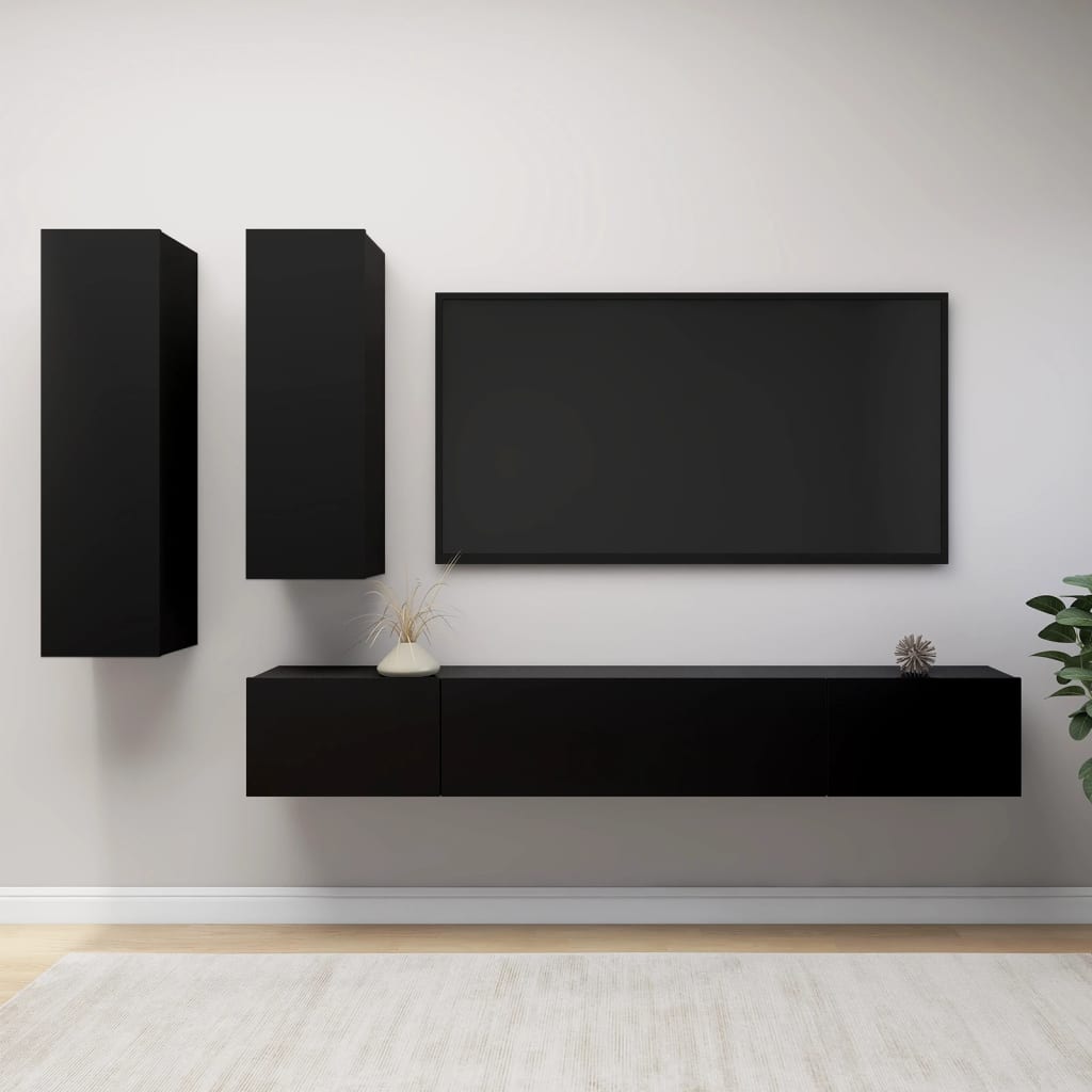 vidaXL 4 pcs conjunto de móveis de TV contraplacado preto