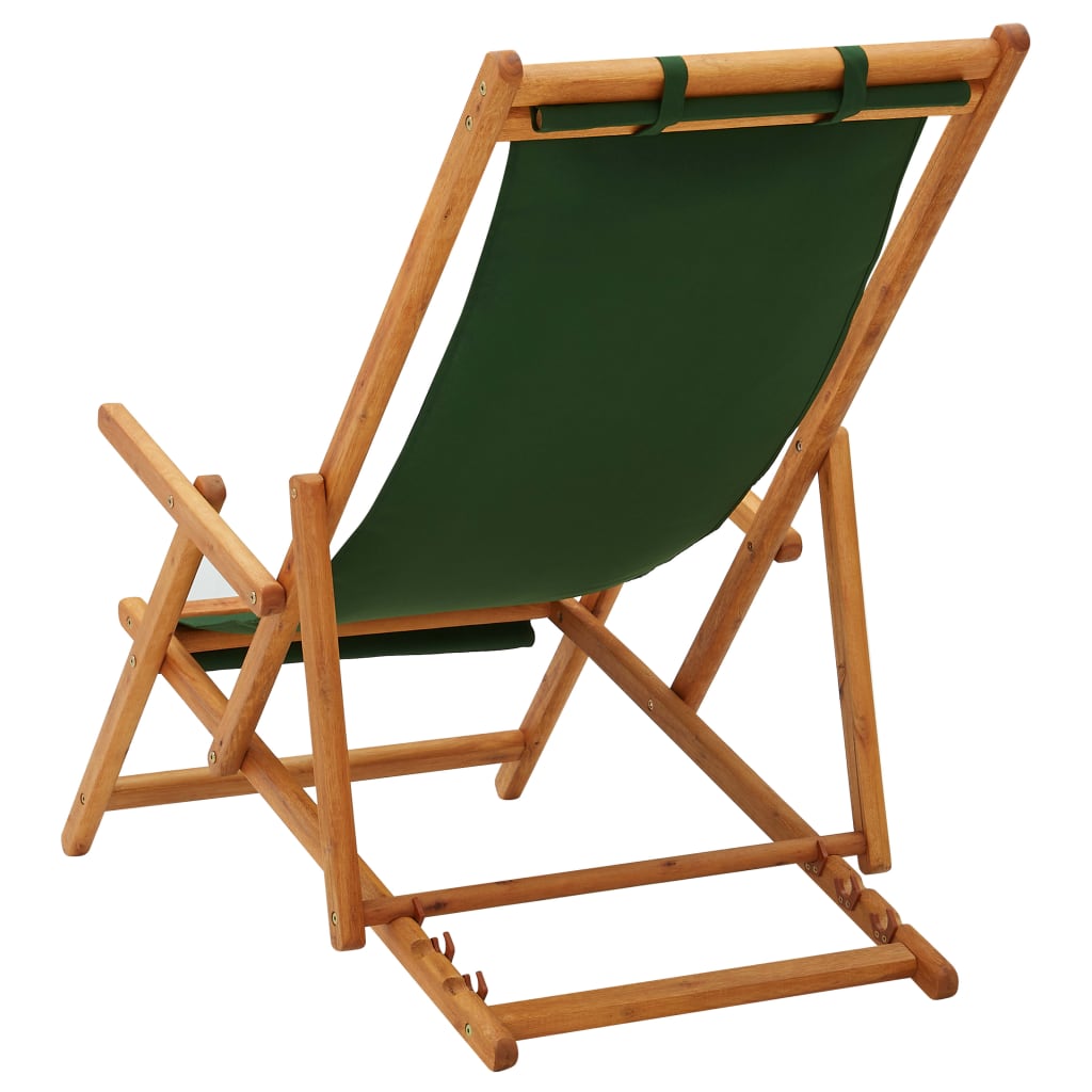 vidaXL Cadeira de praia dobrável madeira eucalipto maciça/tecido verde