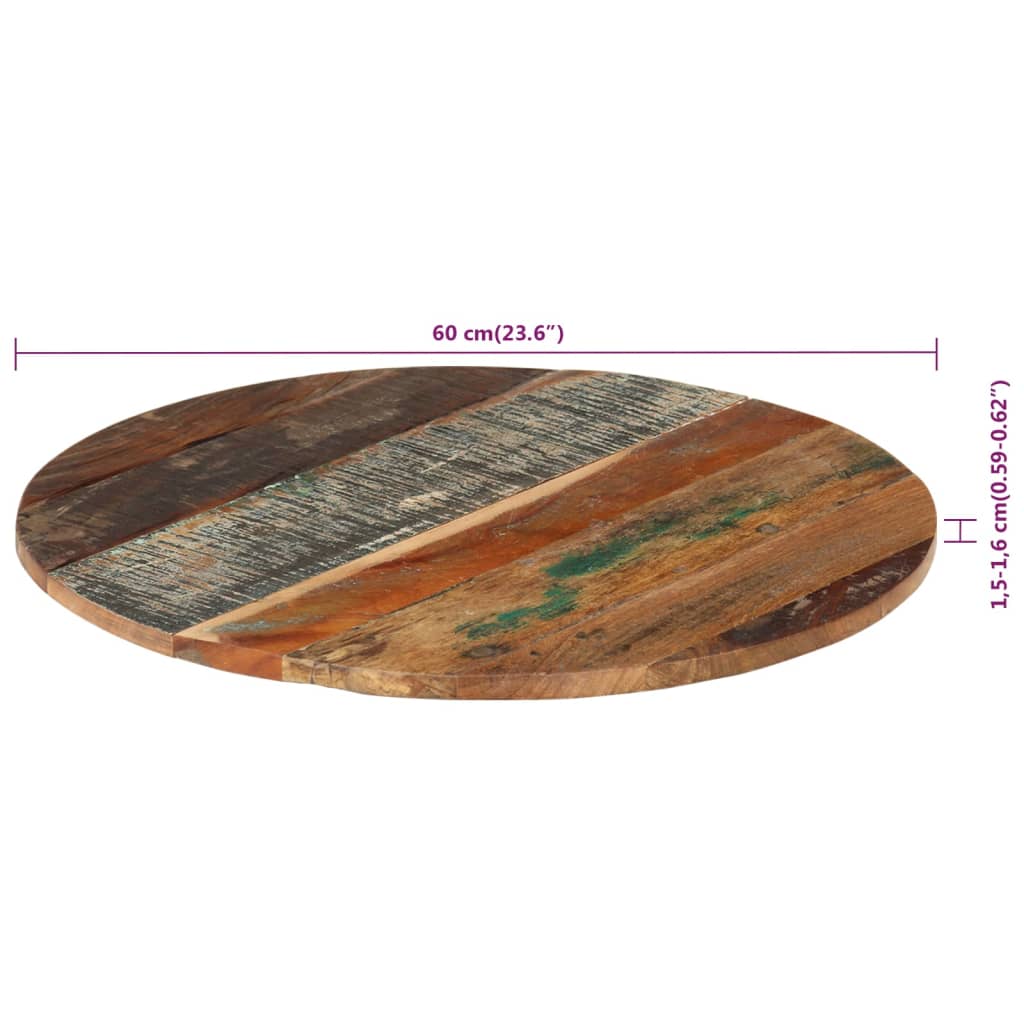 vidaXL Tampo de mesa redondo 60 cm 15-16 mm madeira recuperada maciça