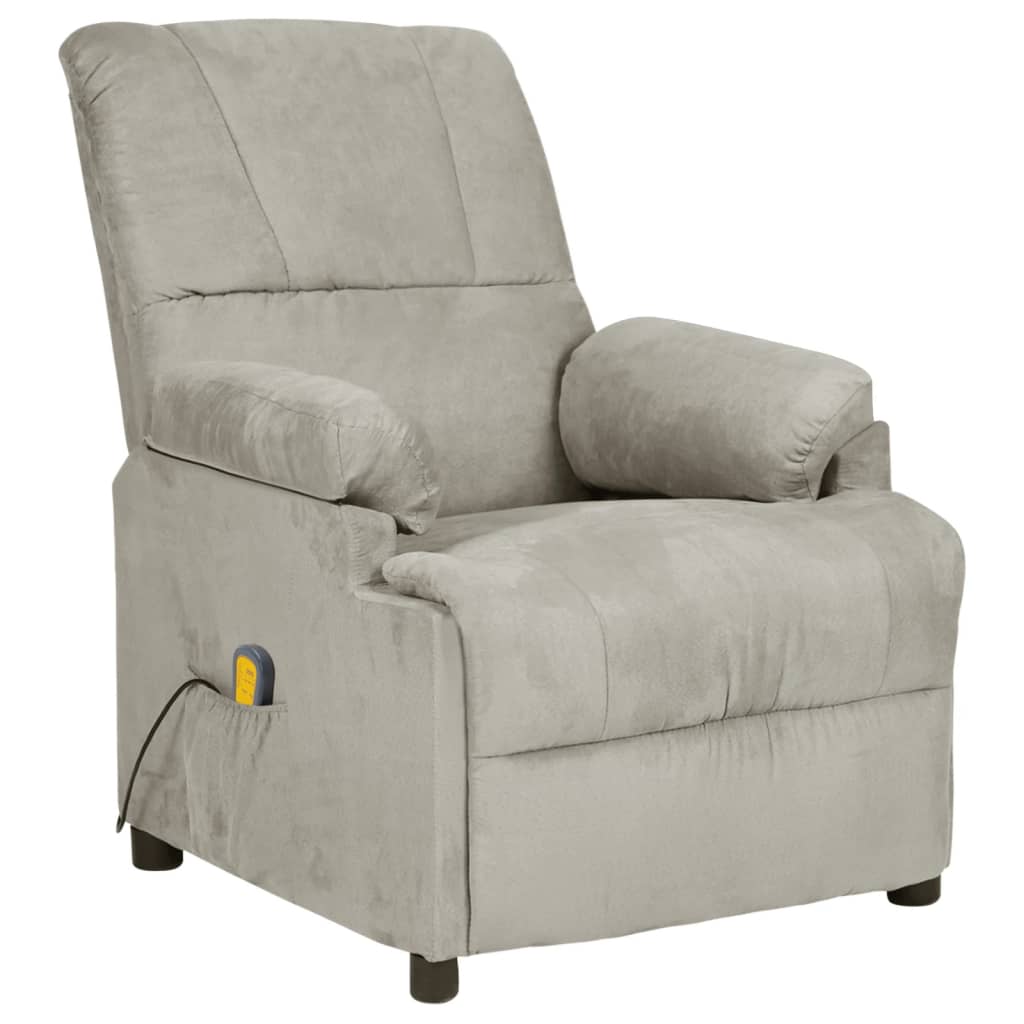 vidaXL Poltrona massagens reclinável camurça artificial cinzento-claro