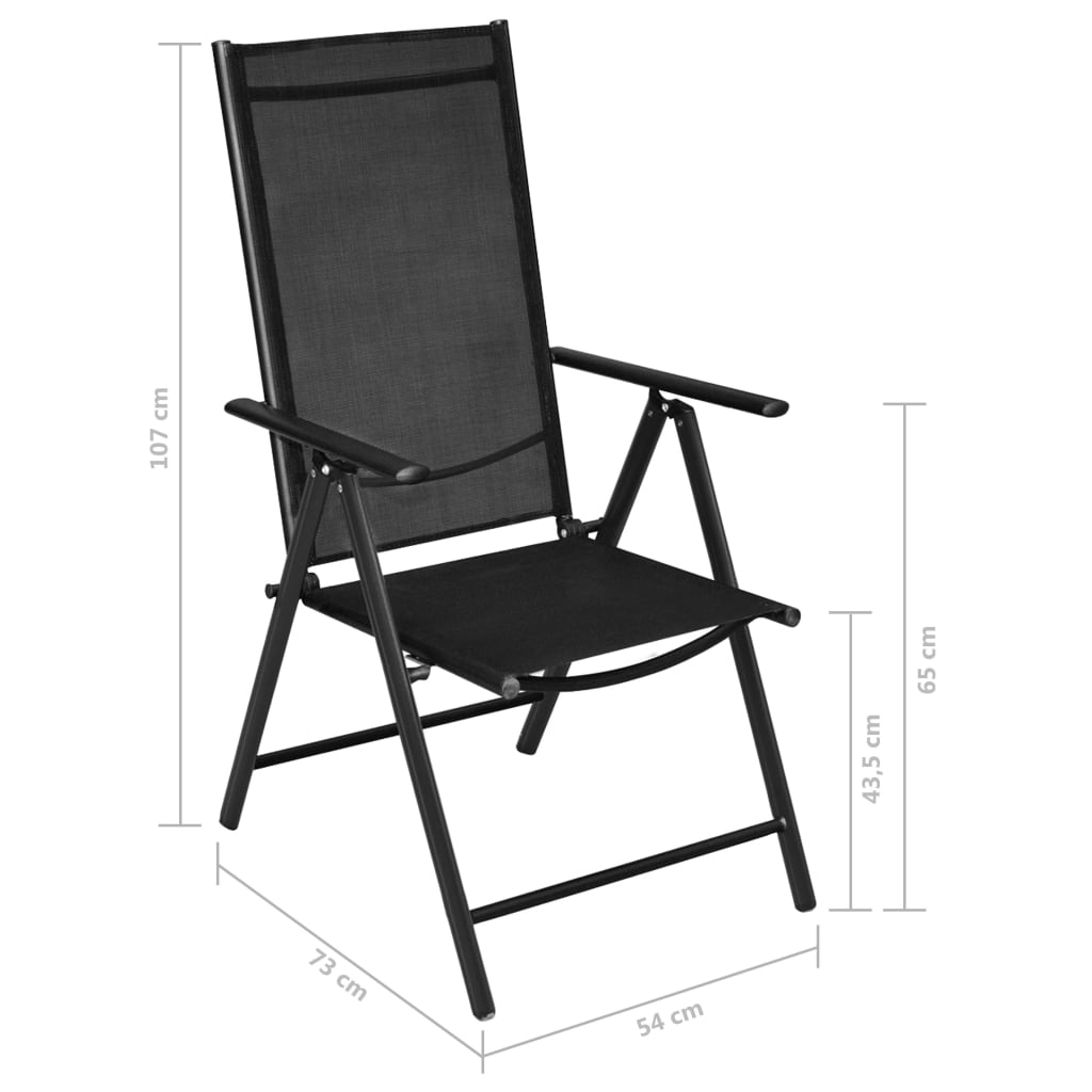 vidaXL Cadeiras de jardim dobráveis 4 pcs alumínio e textilene preto
