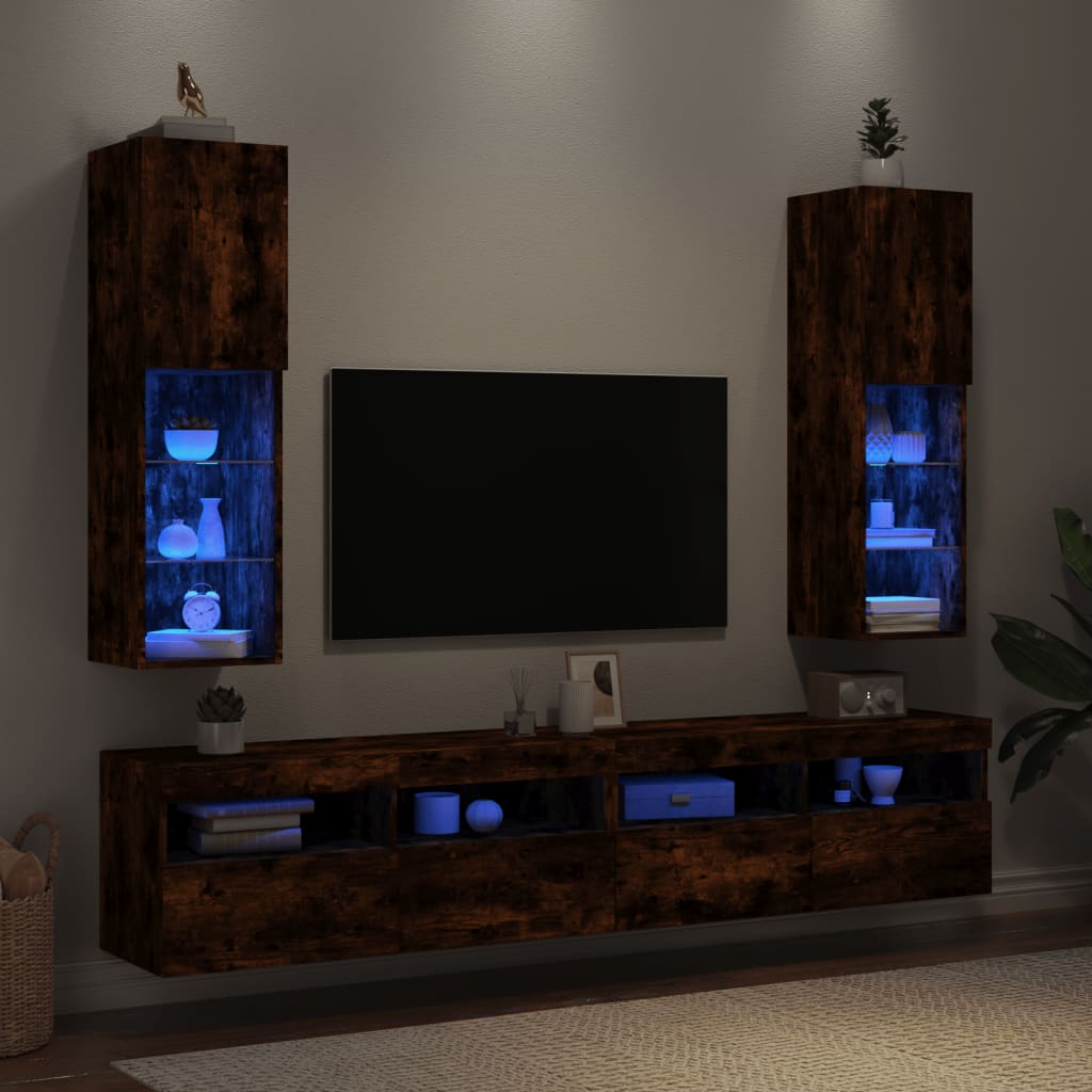 vidaXL Móveis de TV c/ luzes LED 2 pcs 30,5x30x102 cm carvalho fumado