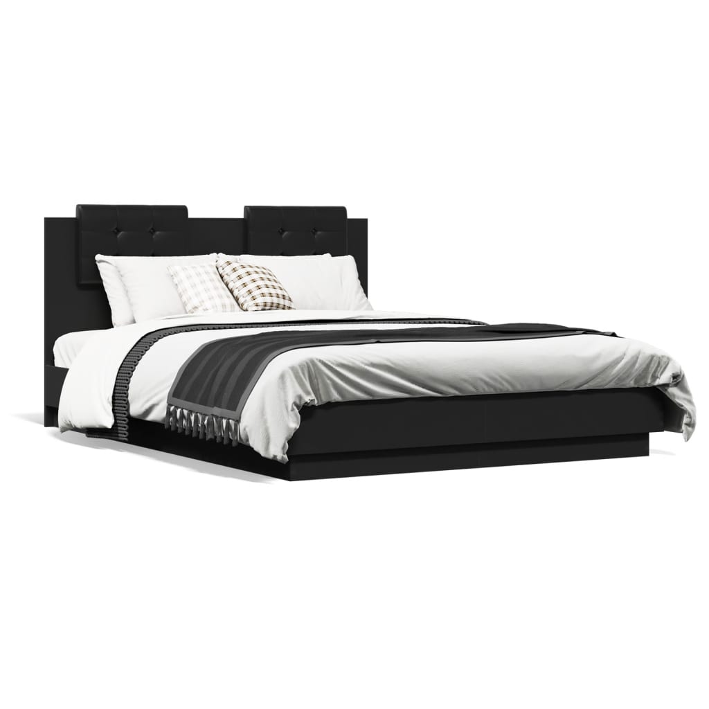 vidaXL Estrutura de cama com cabeceira e luzes LED 120x190 cm preto