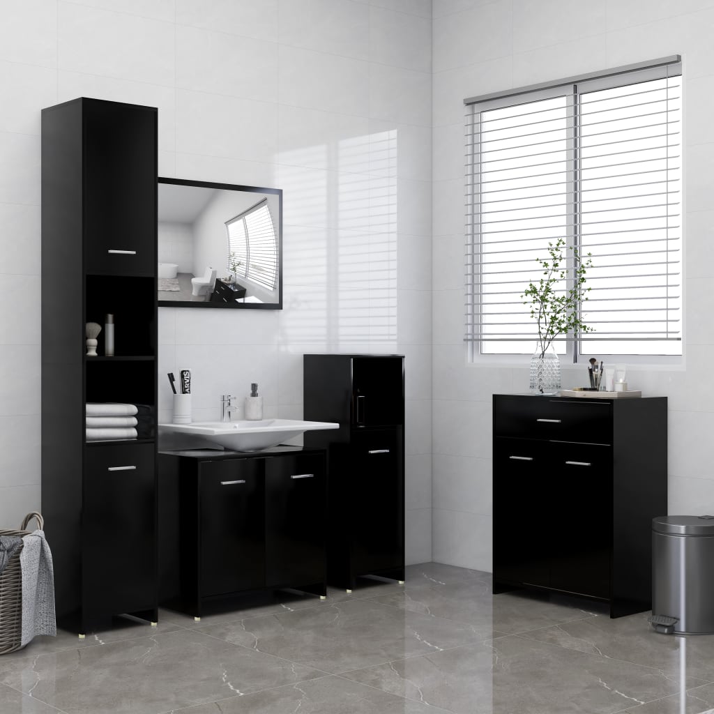 vidaXL 4 pcs conjunto de móveis de casa de banho preto