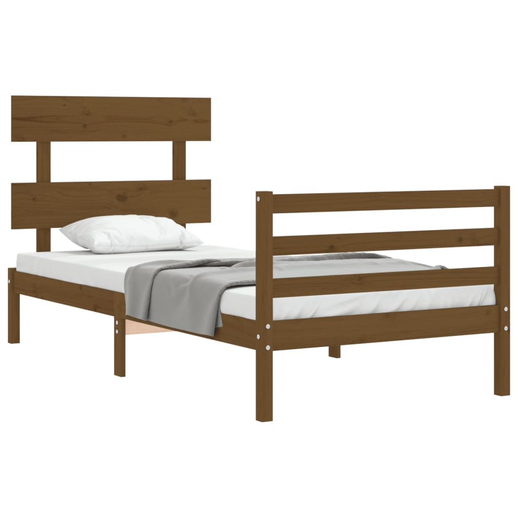 vidaXL Estrutura cama cabeceira 90x200 cm madeira maciça castanho-mel