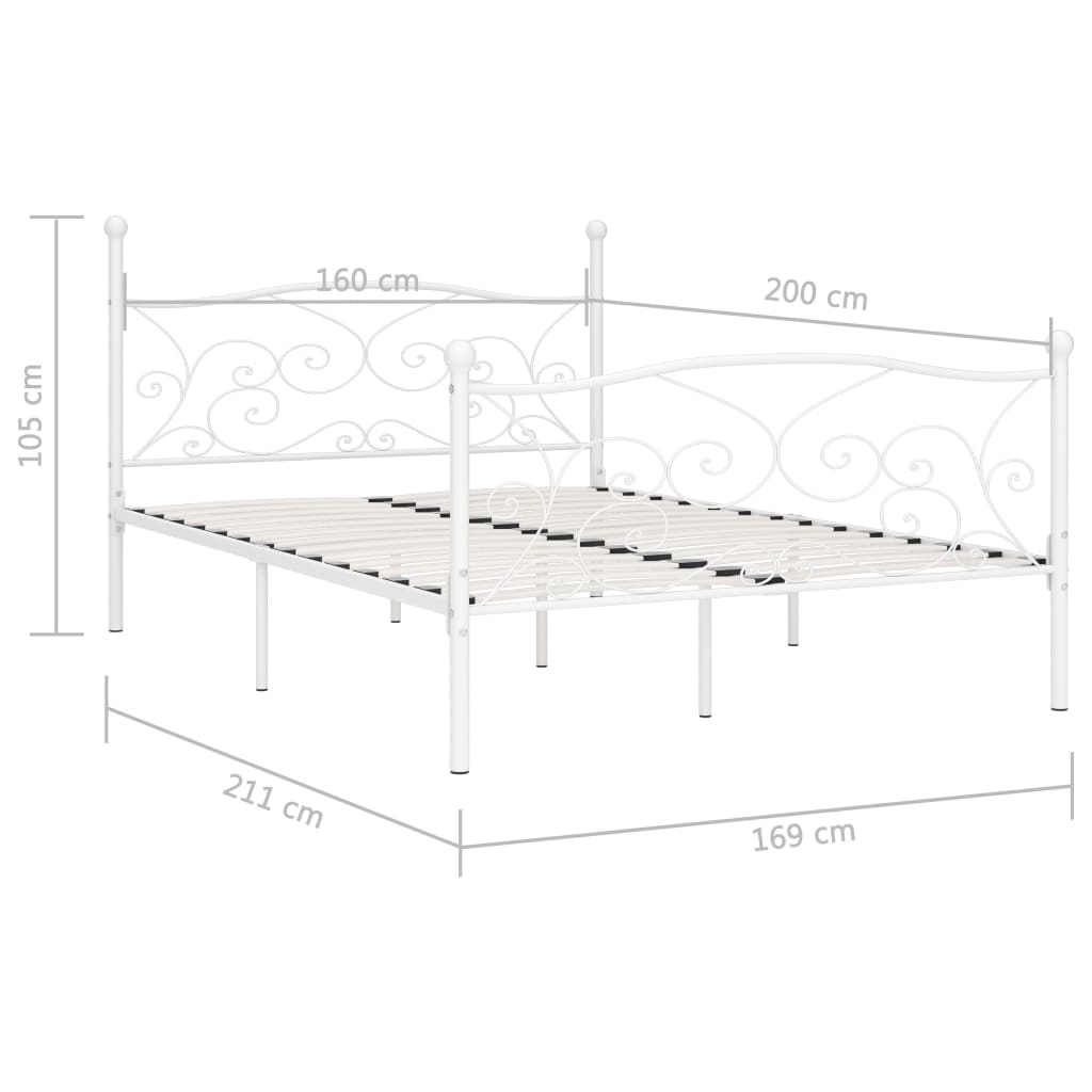 vidaXL Estrutura de cama com estrado de ripas 160x200 cm metal branco