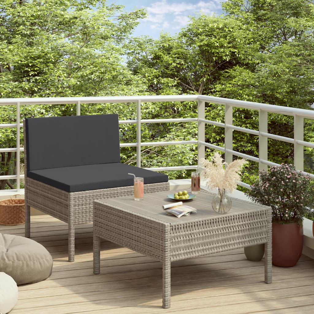 vidaXL 2 pcs conjunto lounge de jardim c/ almofadões vime PE cinzento