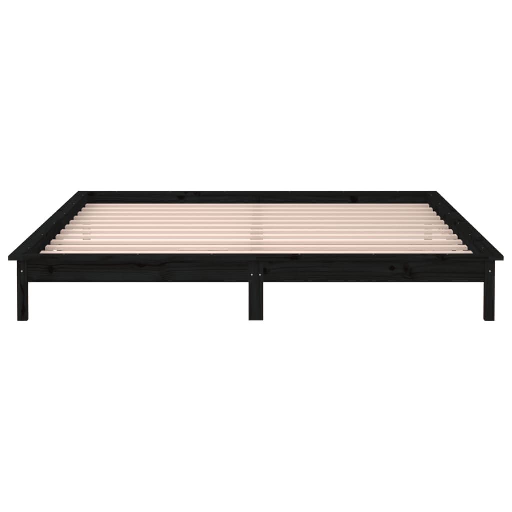 vidaXL Estrutura de cama c/ LED 140x190 cm madeira maciça preto