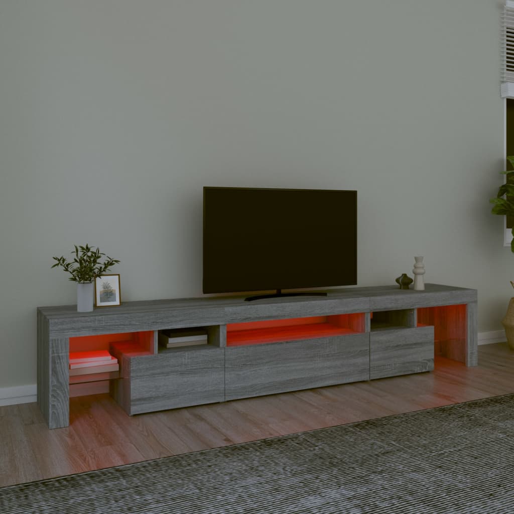 vidaXL Móvel de TV com luzes LED 215x36,5x40 cm sonoma cinza