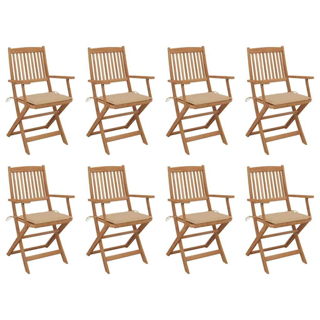 vidaXL Cadeiras de exterior dobráveis c/ almofadões 8pcs acácia maciça