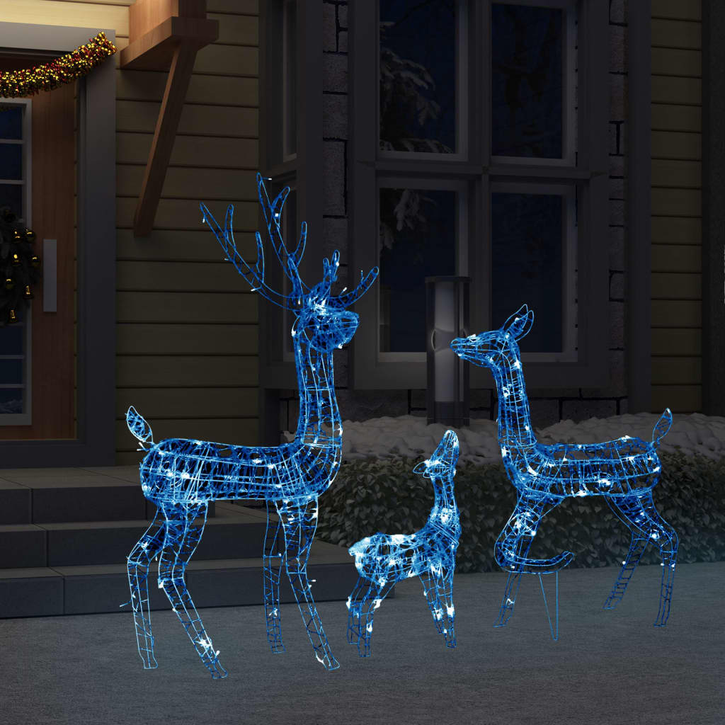 vidaXL Família de renas decorativa 300 luzes LED azuis acrílico