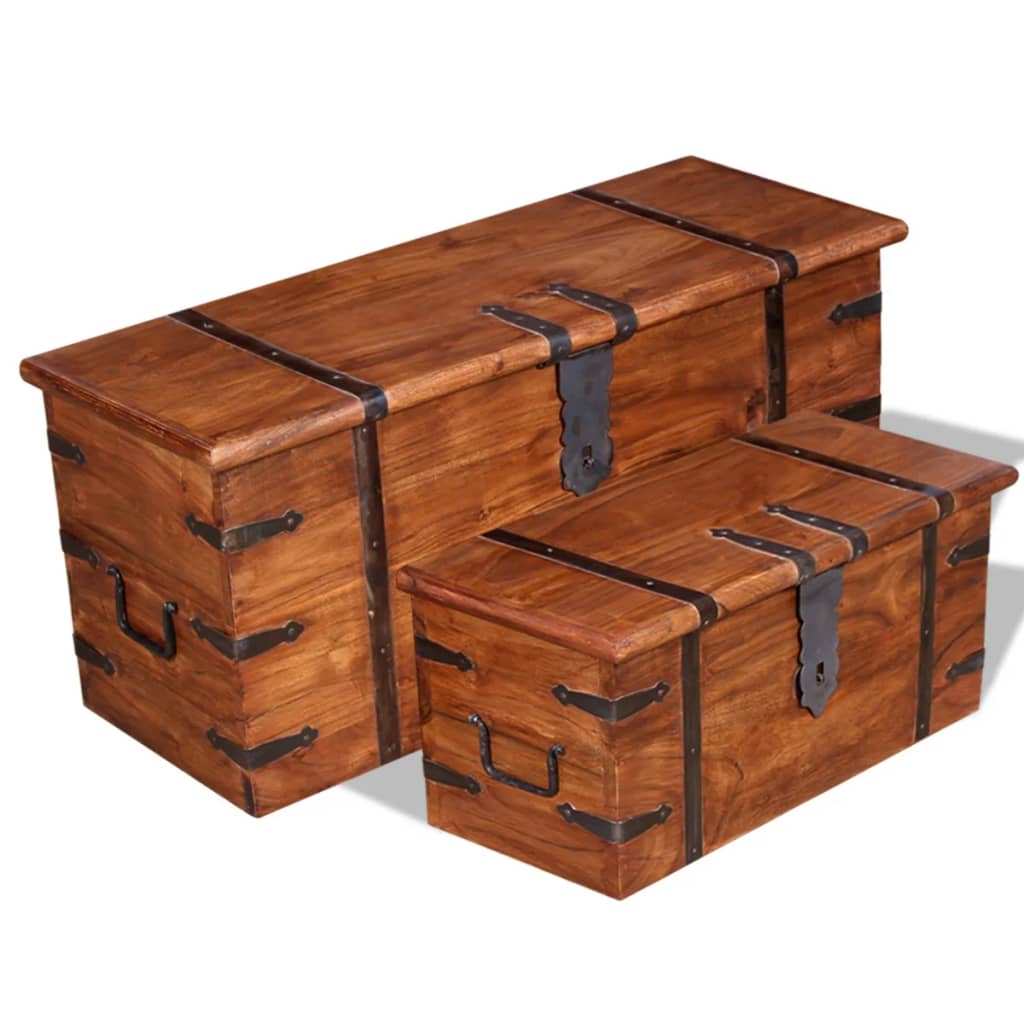 vidaXL Conjunto de arcas de arrumação 2 pcs madeira maciça