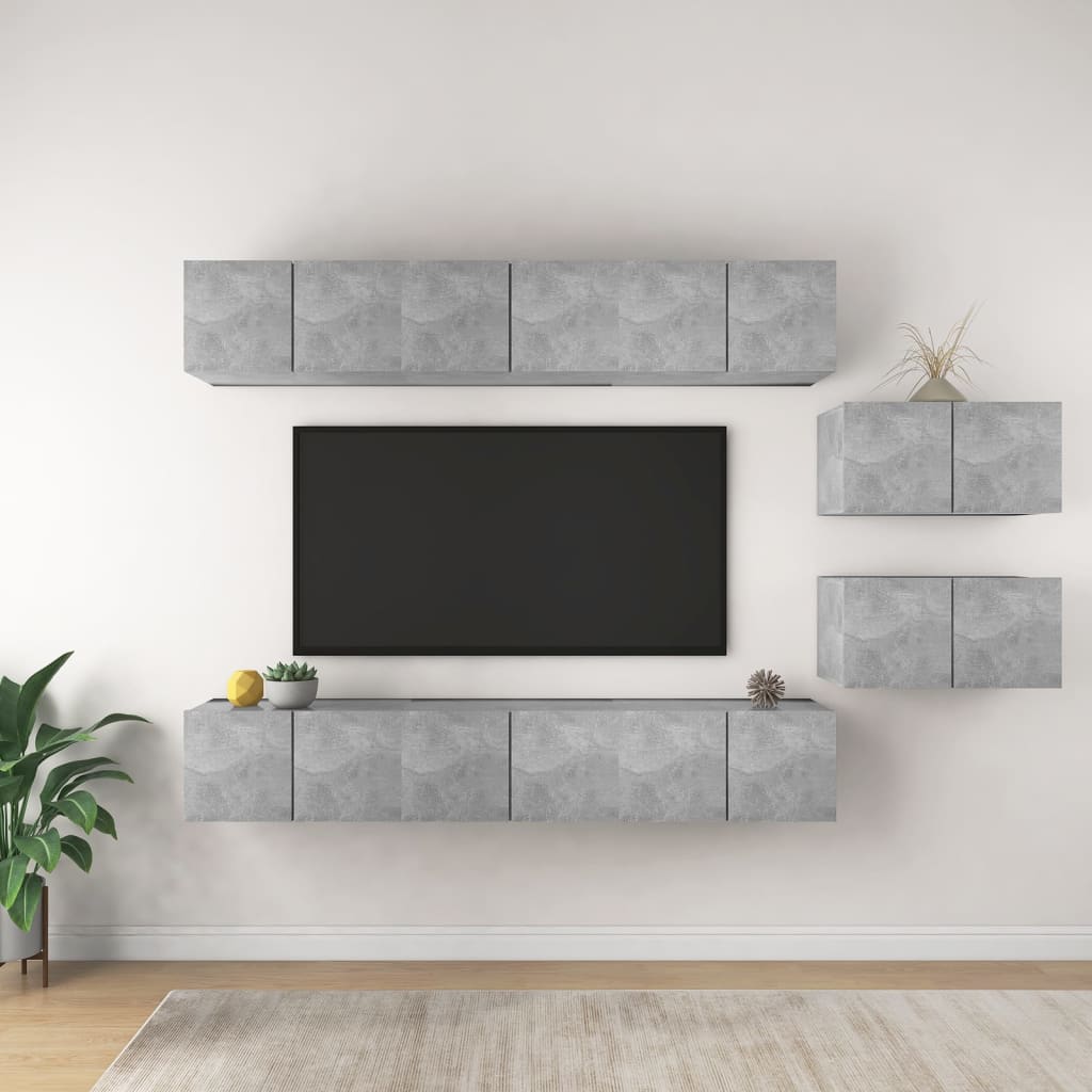 vidaXL 8 pcs conjunto de móveis de TV contraplacado cinzento cimento