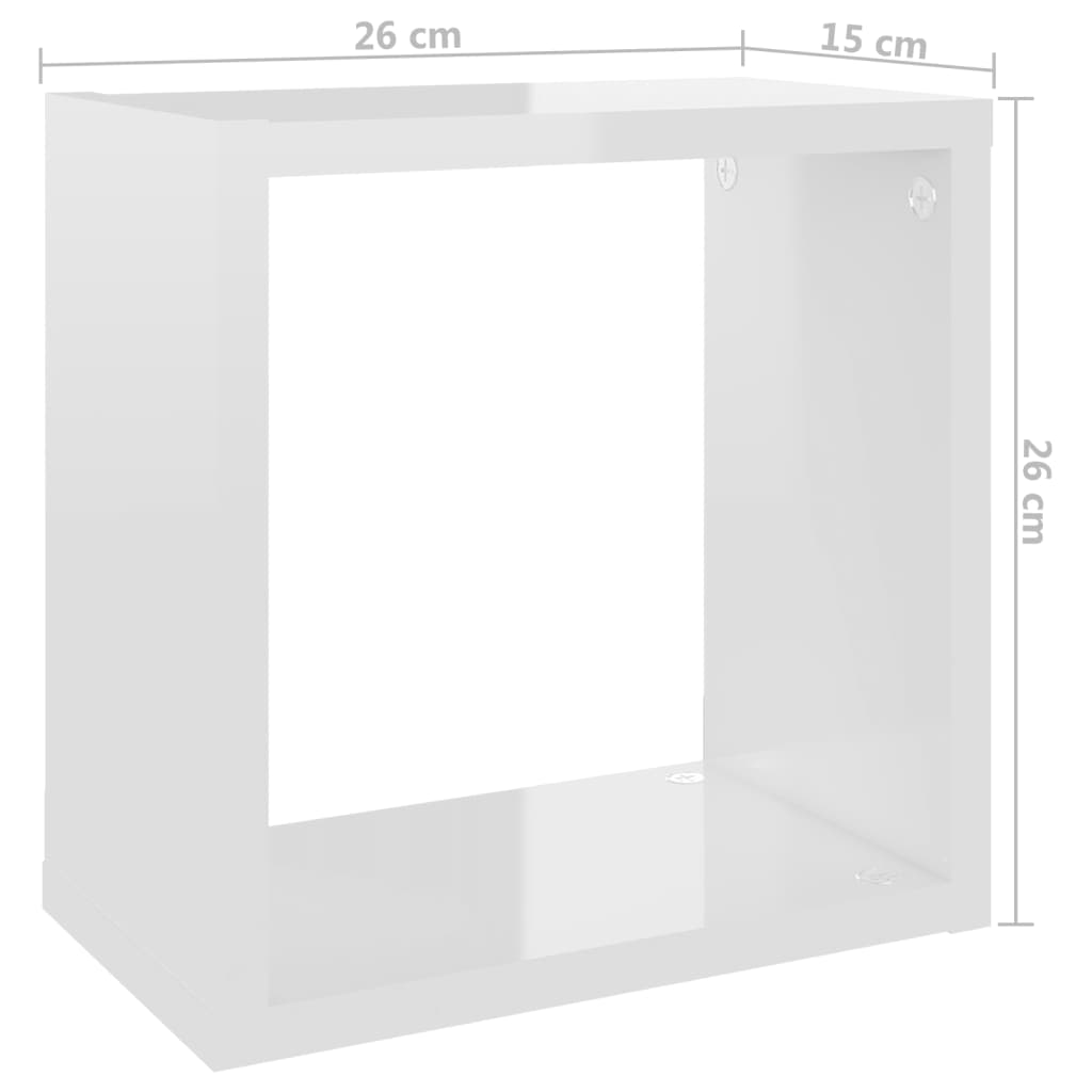 vidaXL Prateleiras parede forma de cubo 2pcs 26x15x26 cm branco brilh.