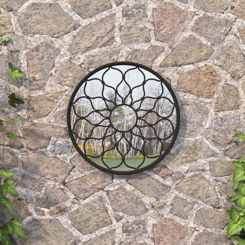vidaXL Espelho de jardim p/ uso exterior ferro 60x3 cm preto