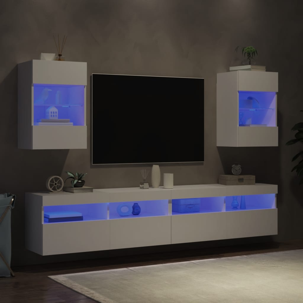 vidaXL Móveis de parede p/ TV com luzes LED 2 pcs 40x30x60,5 cm branco