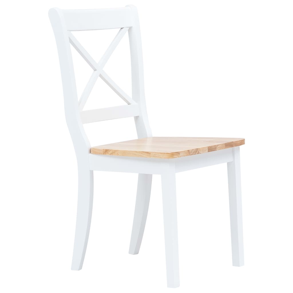 vidaXL Cadeiras de jantar 6pcs seringueira maciça branco/madeira clara