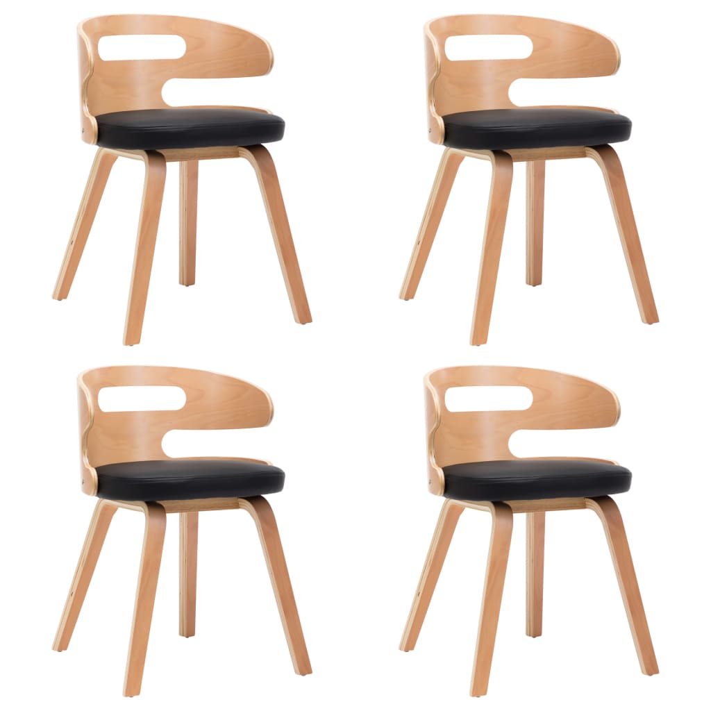 vidaXL Cadeiras jantar 4 pcs madeira curvada e couro artificial preto