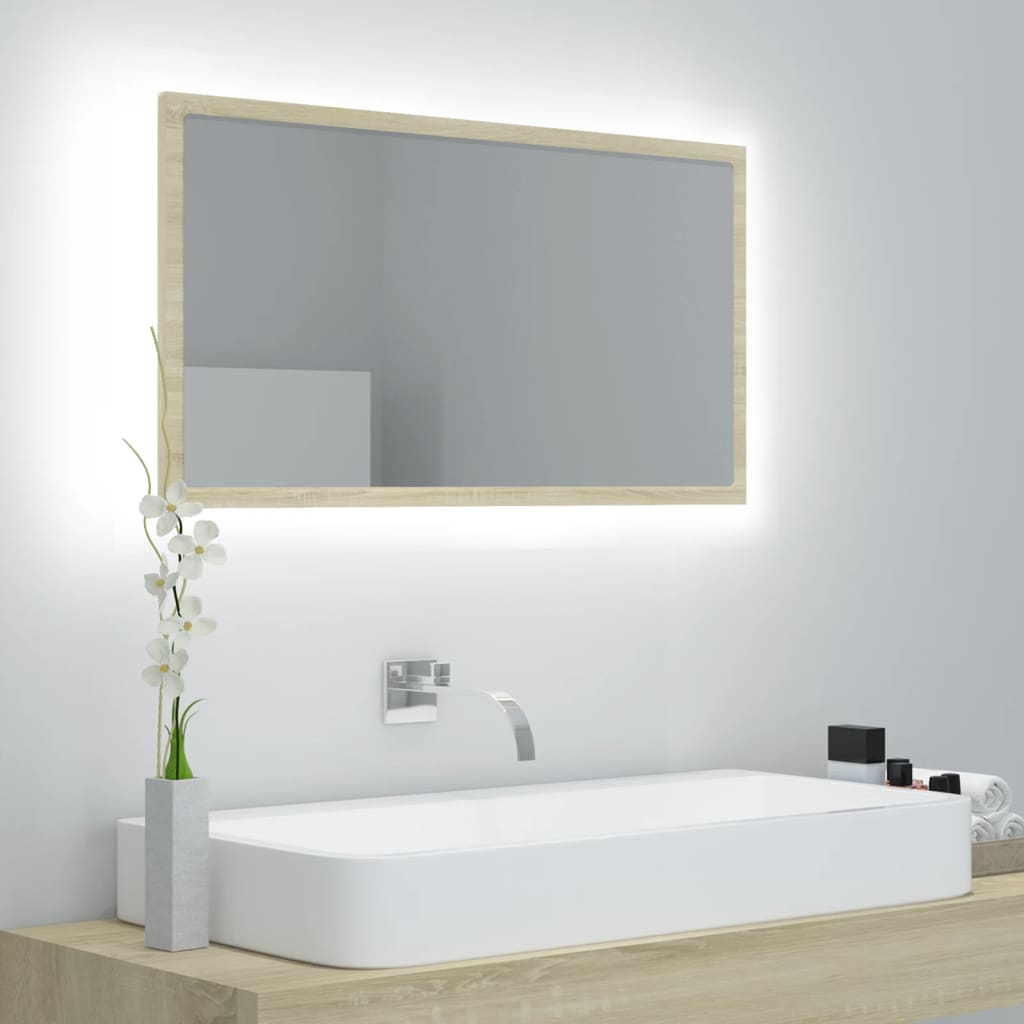 vidaXL Espelho casa banho c/ LED 80x8,5x37 cm acrílico carvalho sonoma