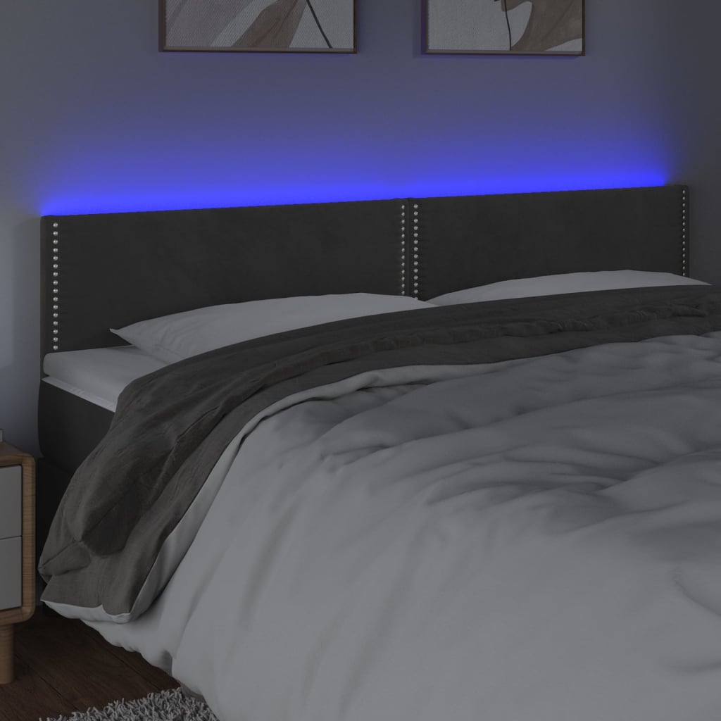 vidaXL Cabeceira de cama c/luzes LED veludo 160x5x78/88cm cinza-escuro