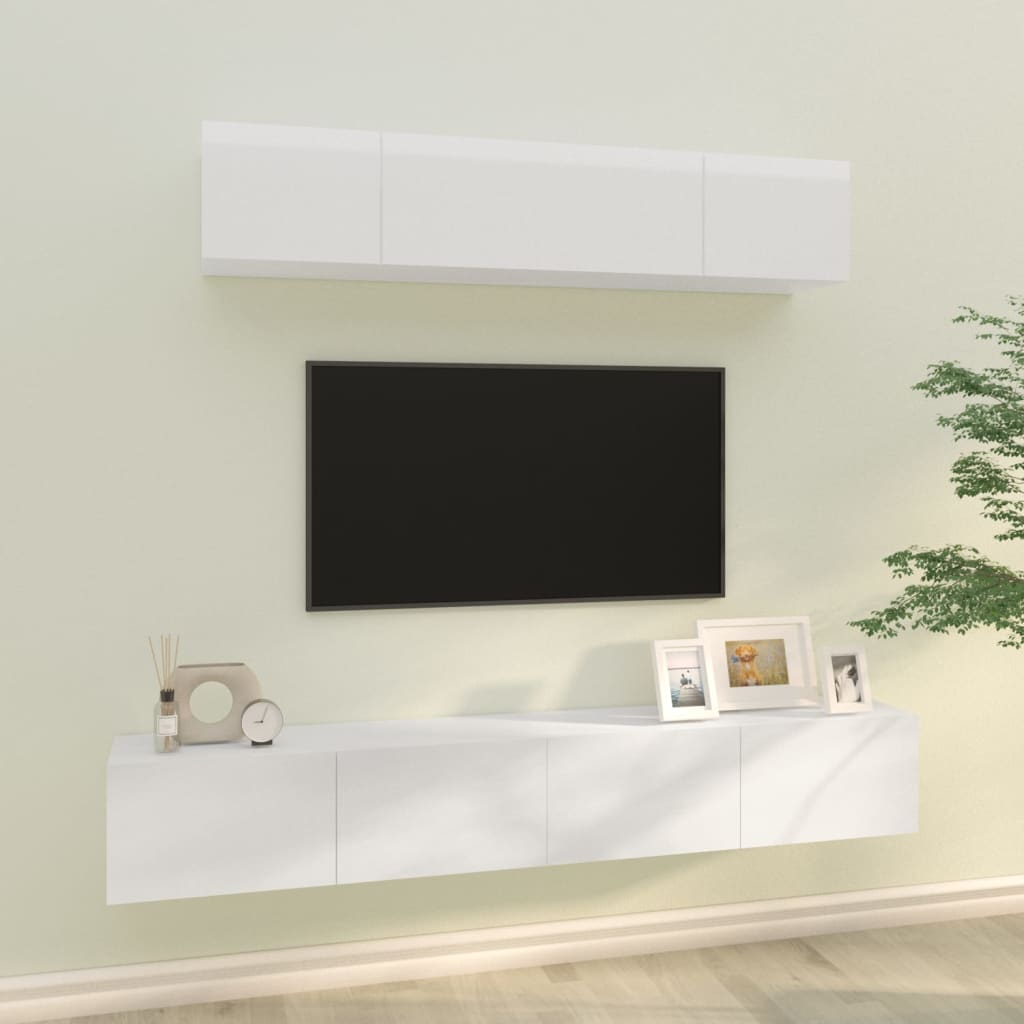 vidaXL 4 pcs conjunto móveis de TV madeira processada branco brilhante