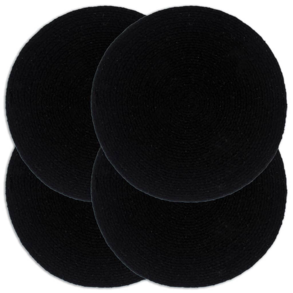 vidaXL Individuais de mesa 4 pcs em algodão liso 38 cm redondo preto