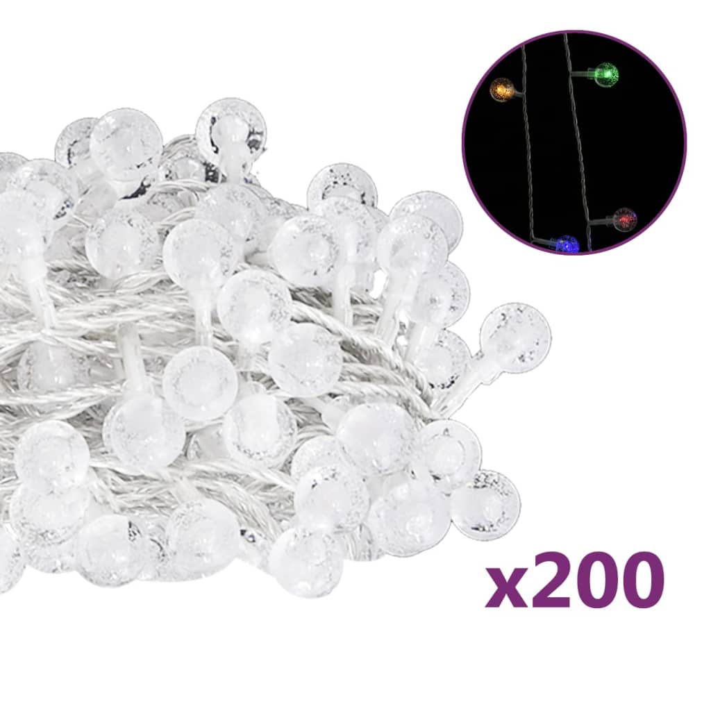 vidaXL Cordão de luzes em globo 20 m 200 LED 8 funções colorido