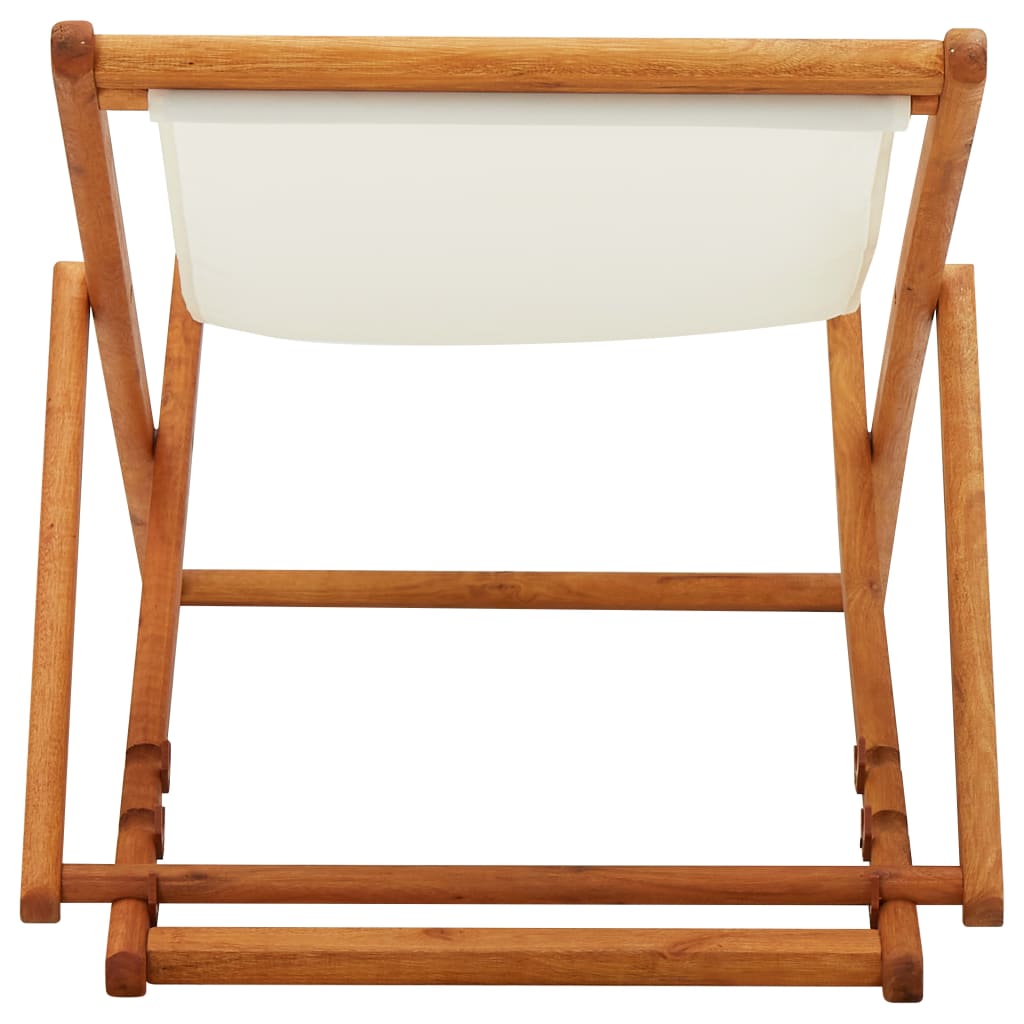 vidaXL Cadeira praia dobrável madeira de eucalipto/tecido branco nata