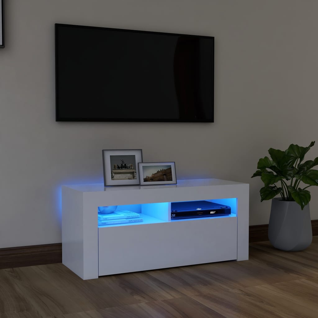 vidaXL Móvel de TV com luzes LED 90x35x40 cm branco