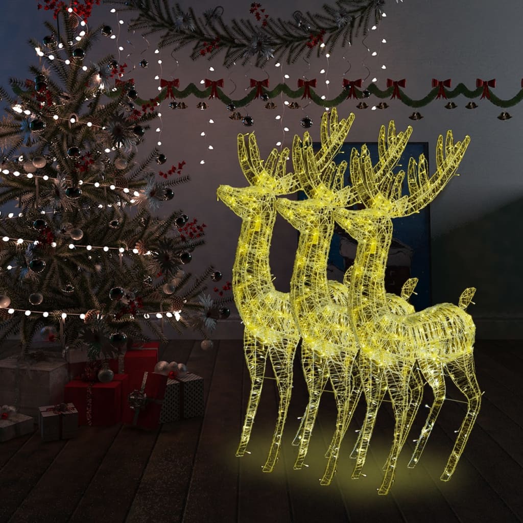 vidaXL Renas de Natal XXL 3pcs 250 LEDs 180 cm acrílico branco quente