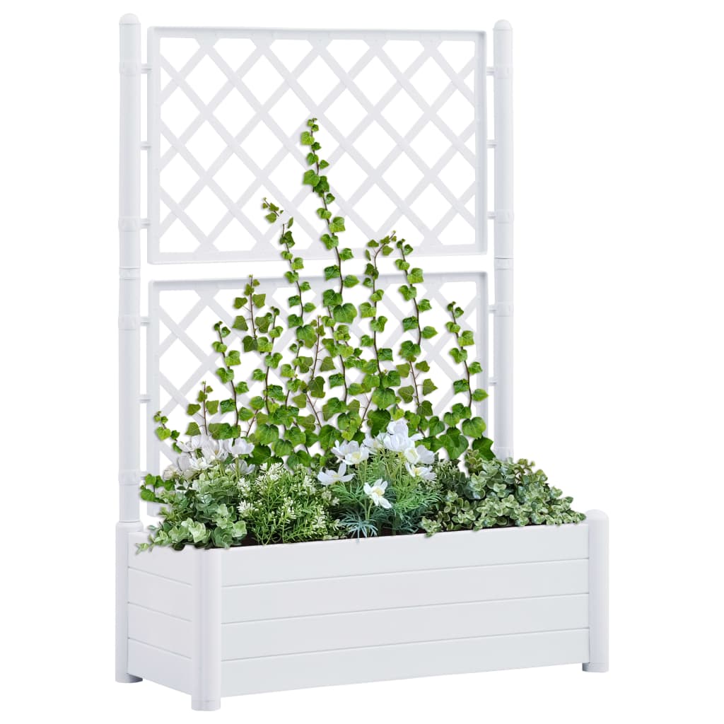 vidaXL Vaso/floreira de jardim com treliça 100x43x142 cm PP branco