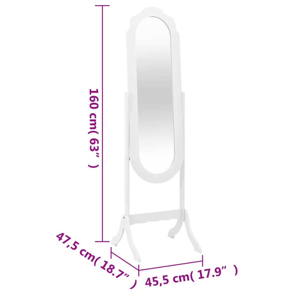 vidaXL Espelho de pé 45,5x47,5x160 cm derivados de madeira branco