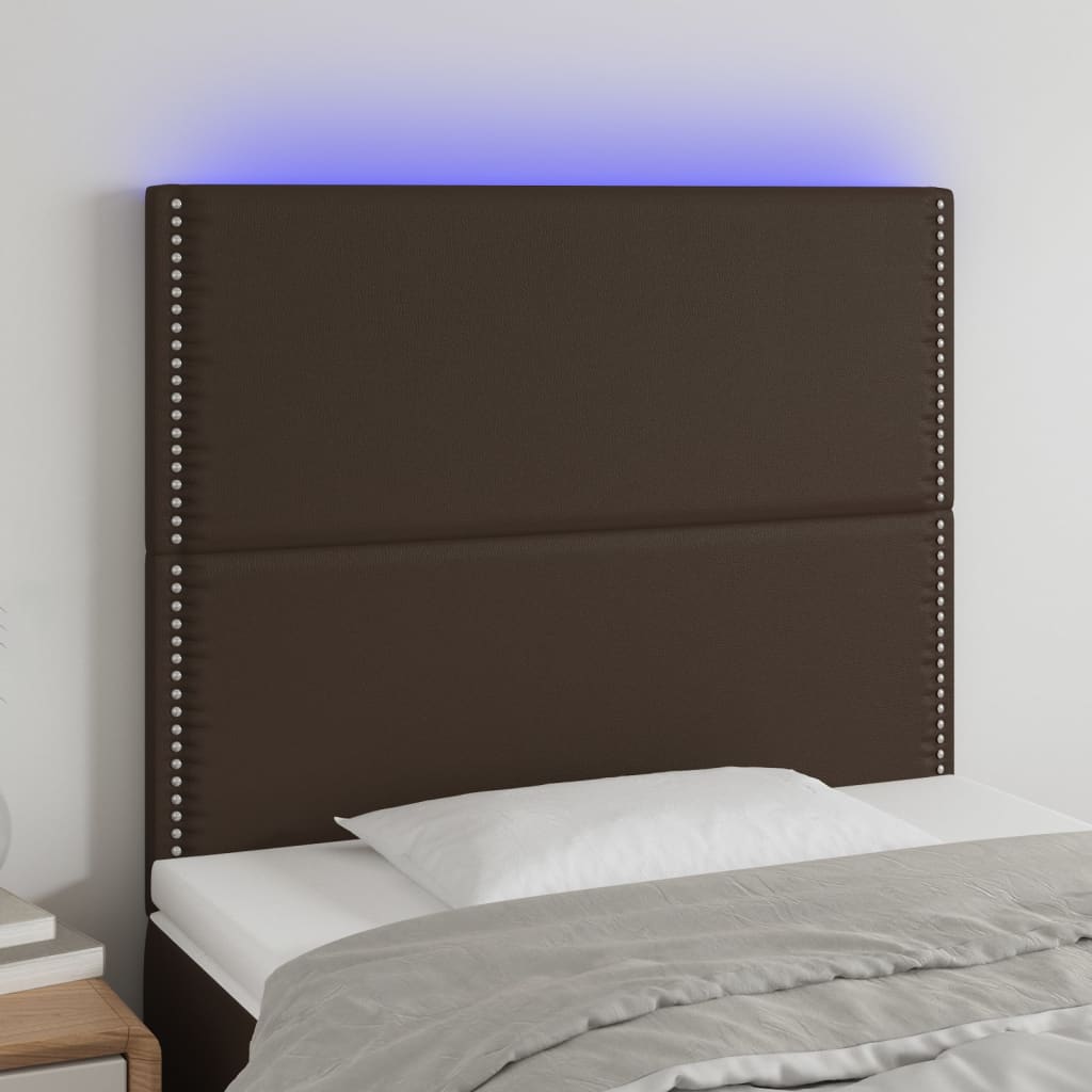 vidaXL Cabeceira cama c/ LED 90x5x118/128cm couro artificial castanho