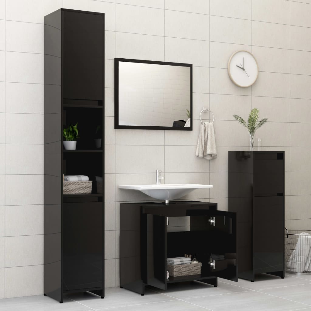 vidaXL Conjunto móveis casa de banho contraplacado preto brilhante