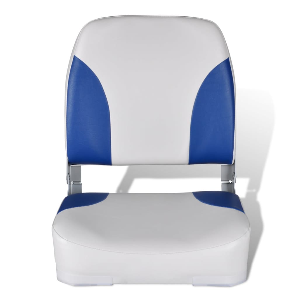 Assento de barco c/ encosto dobrável e almofada azul/branco 41x36x48cm