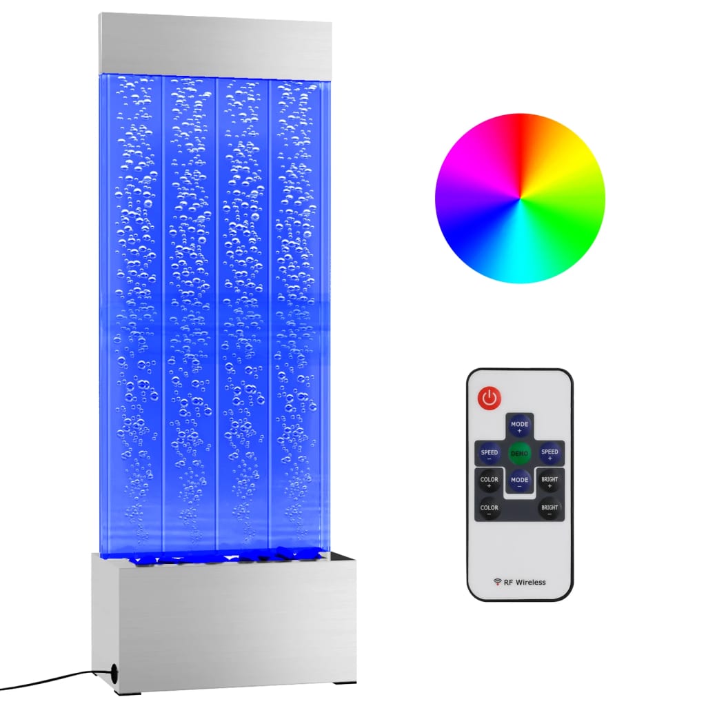 vidaXL Coluna de bolhas com LEDs RGB 110 cm aço inoxidável e acrílico